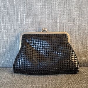 Black Metal Mesh Evening Clutch Bag with Silver Hardware